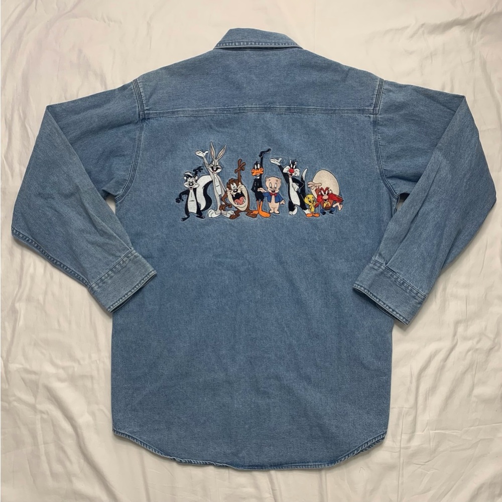 vintage 90s Warner Bros Studios Looney Tunes embroidered denim button up